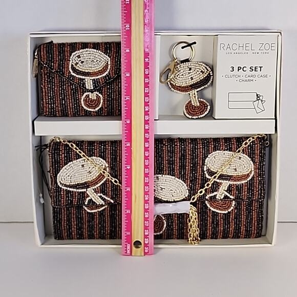 NEW Rachel Zoe Beaded Clutch Set 3pc Espresso Cocktail Brown Cream - Picture 6 of 7